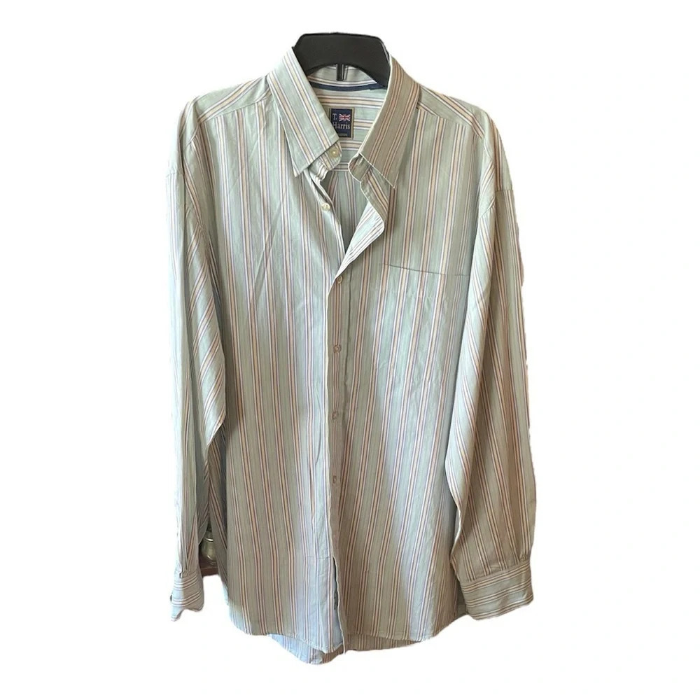 T. Harris London men’s long sleeve button down dress shirt SZ XL green lavender